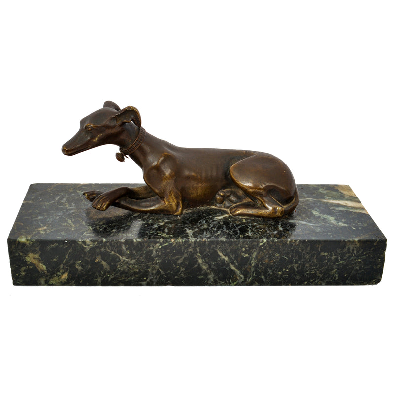 Antique French Animalier Bronze Marble Greyhound Sculpture Desk Paperweight Circa 1900