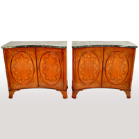 Pair of Antique Marble Top Painted Adam Revival Satinwood Commodes / Cabinets, circa 1880