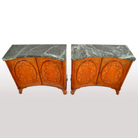 Pair of Antique Marble Top Painted Adam Revival Satinwood Commodes / Cabinets, circa 1880
