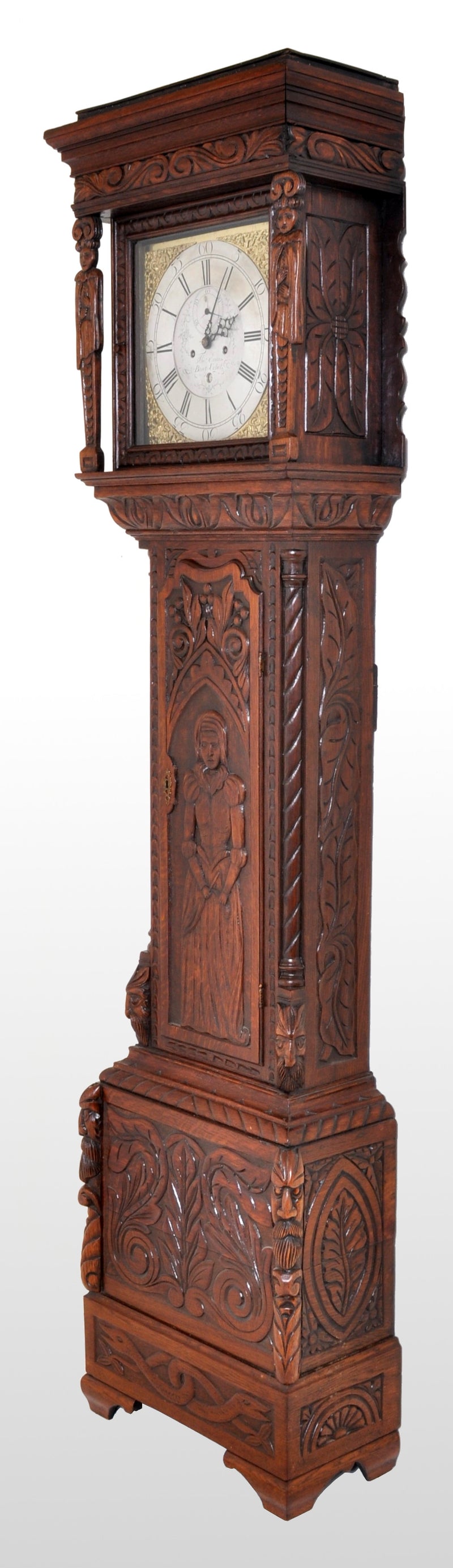 Antique Welsh Carved Oak 8-Day Longcase/Grandfather Clock by Thomas Evans, circa 1770
