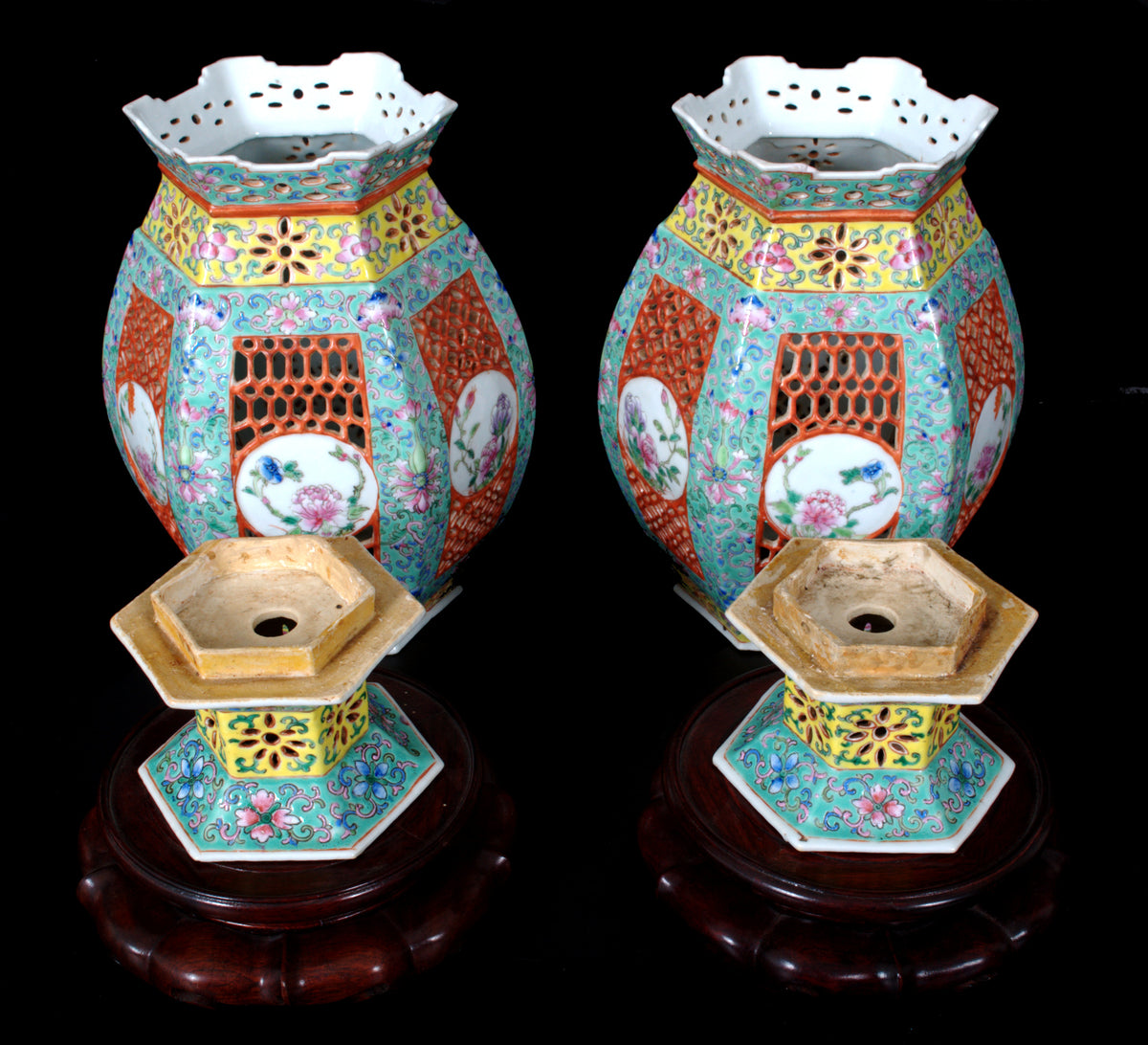 Pair of Antique Chinese Qing Dynasty Imperial Porcelain Wedding Lanterns / Vases, circa 1820