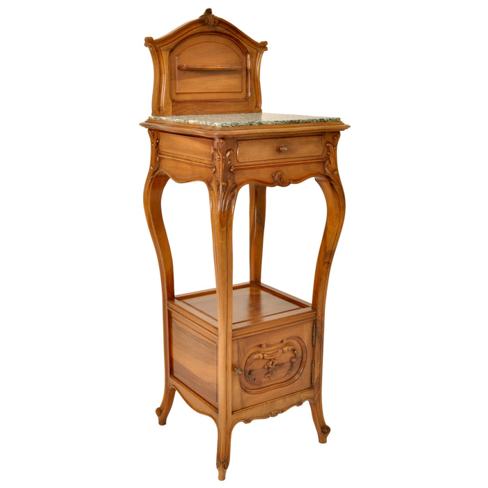 Antique French Provincial Art Nouveau Walnut & Marble Nightstand Side Table circa 1900