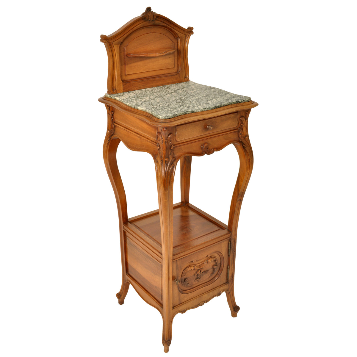 Antique French Provincial Art Nouveau Walnut & Marble Nightstand Side Table circa 1900