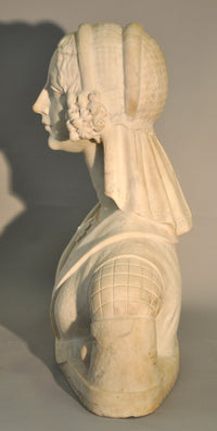 Antique Monumental Italian Renaissance Carrara Marble Statue/Bust of Johanna Albrizzi, Circa 1860