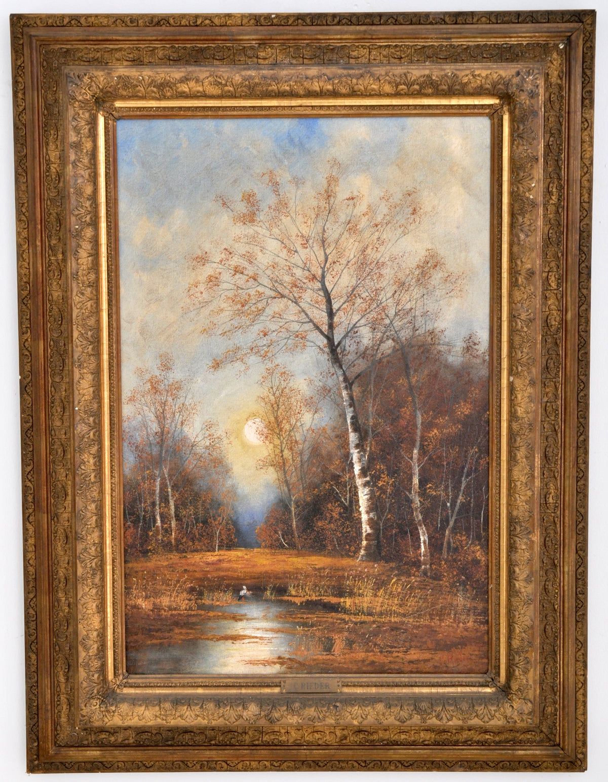 Antique Pair of Vertical Landscapes Oil on Canvas by C. Rieder (1840-1905), Circa 1880