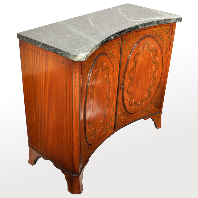 Pair of Antique Marble Top Painted Adam Revival Satinwood Commodes / Cabinets, circa 1880