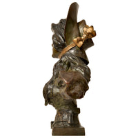 Antique French Art Nouveau Bronze Female Bust "Frinétte" Emanuel Villanis Circa 1895