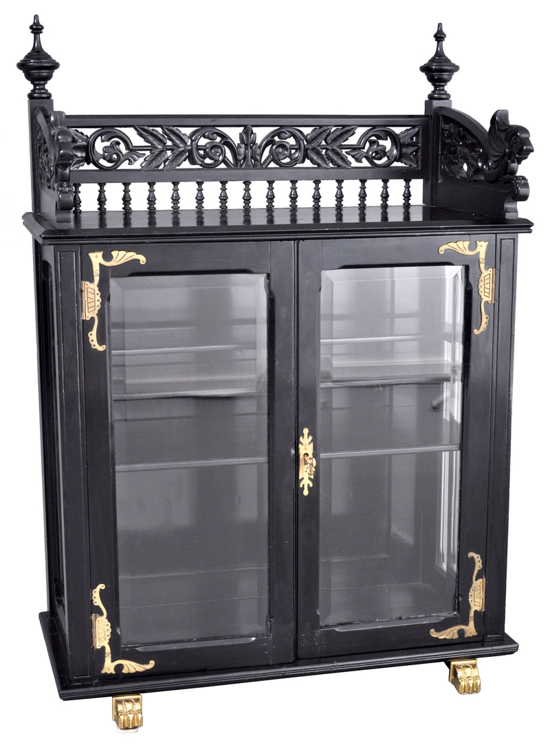 Antique American Aesthetic Movement Carved and Lacquered Griffin Collector's Cabinet / Hutch, circa 1880
