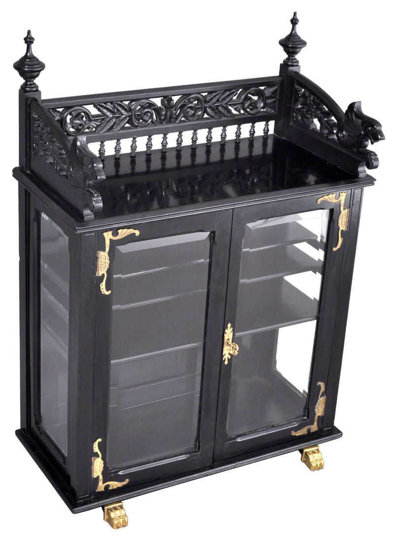 Antique American Aesthetic Movement Carved and Lacquered Griffin Collector's Cabinet / Hutch, circa 1880
