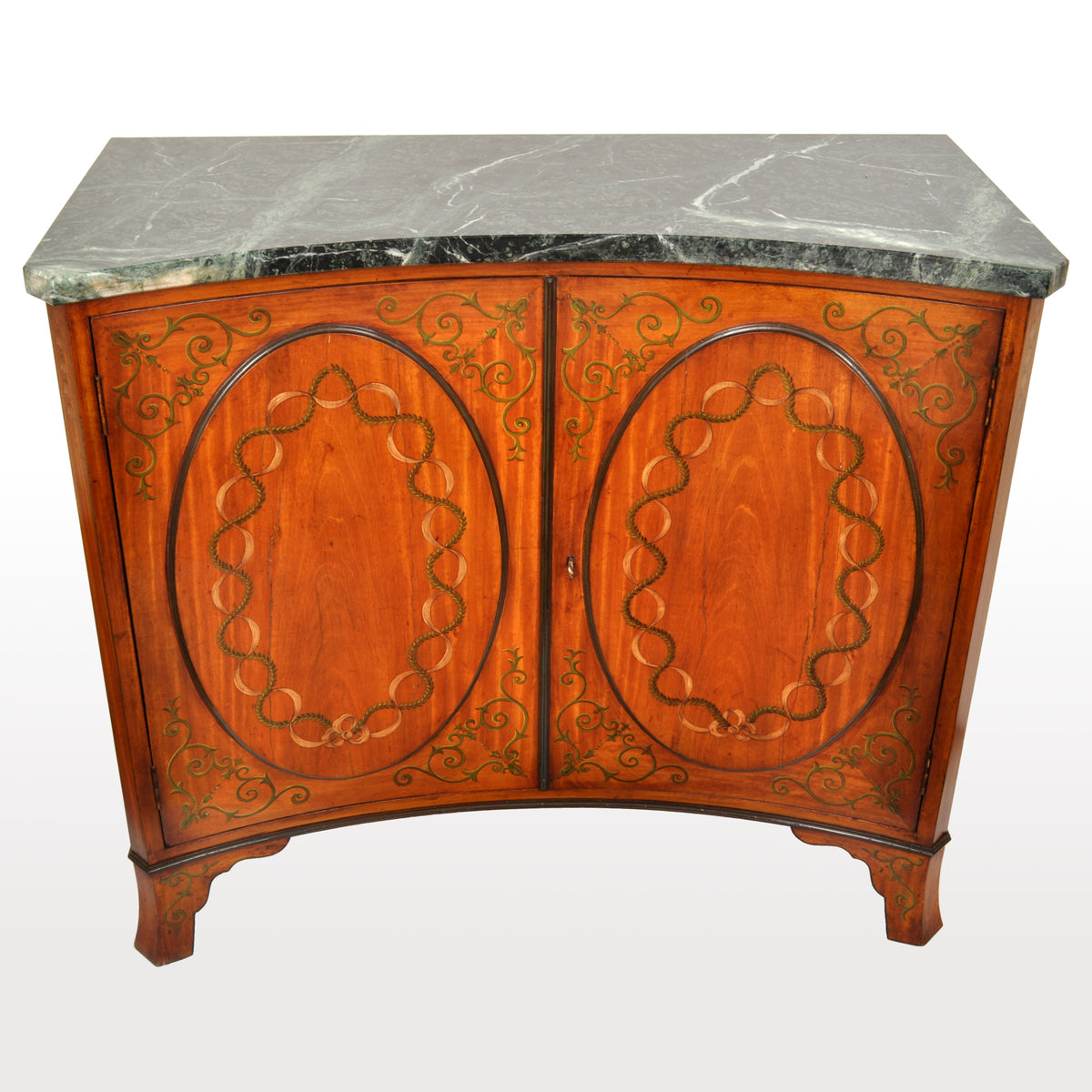Pair of Antique Marble Top Painted Adam Revival Satinwood Commodes / Cabinets, circa 1880