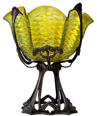Antique Large Austrian Art Nouveau Loetz Iridescent Glass Bowl on Bronze Stand, circa 1900