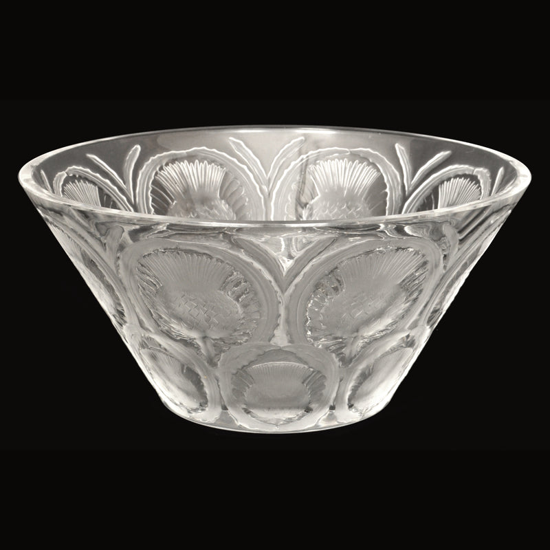 Antique French Lalique Crystal Glass Center Bowl "Chardons" Thistle Pattern, circa 1930