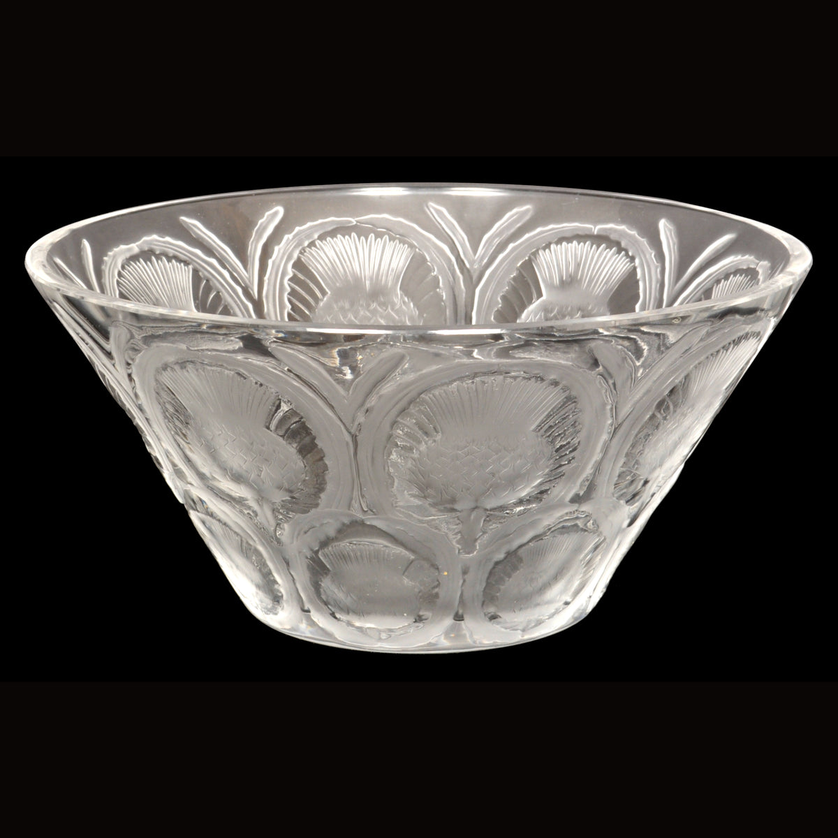 Antique French Lalique Crystal Glass Center Bowl "Chardons" Thistle Pattern, circa 1930