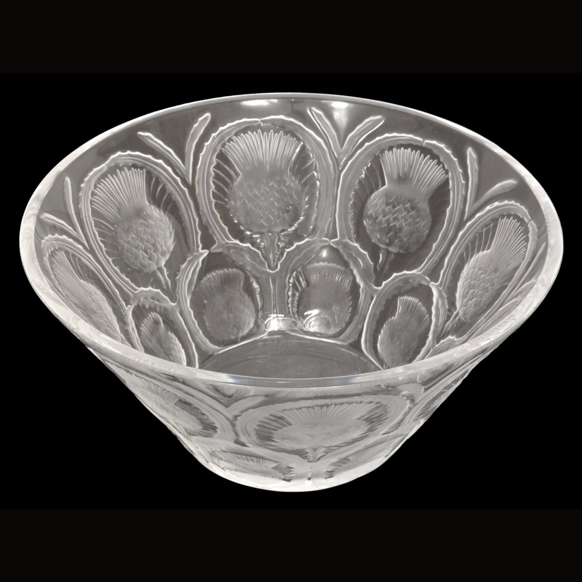 Antique French Lalique Crystal Glass Center Bowl "Chardons" Thistle Pattern, circa 1930