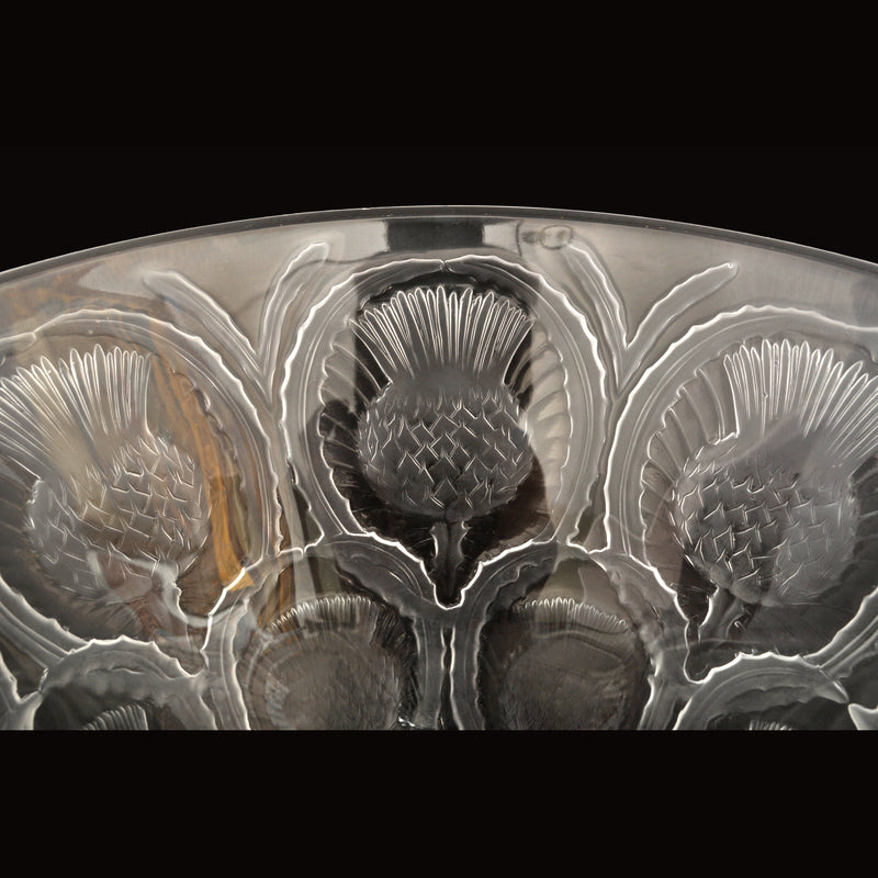 Antique French Lalique Crystal Glass Center Bowl "Chardons" Thistle Pattern, circa 1930