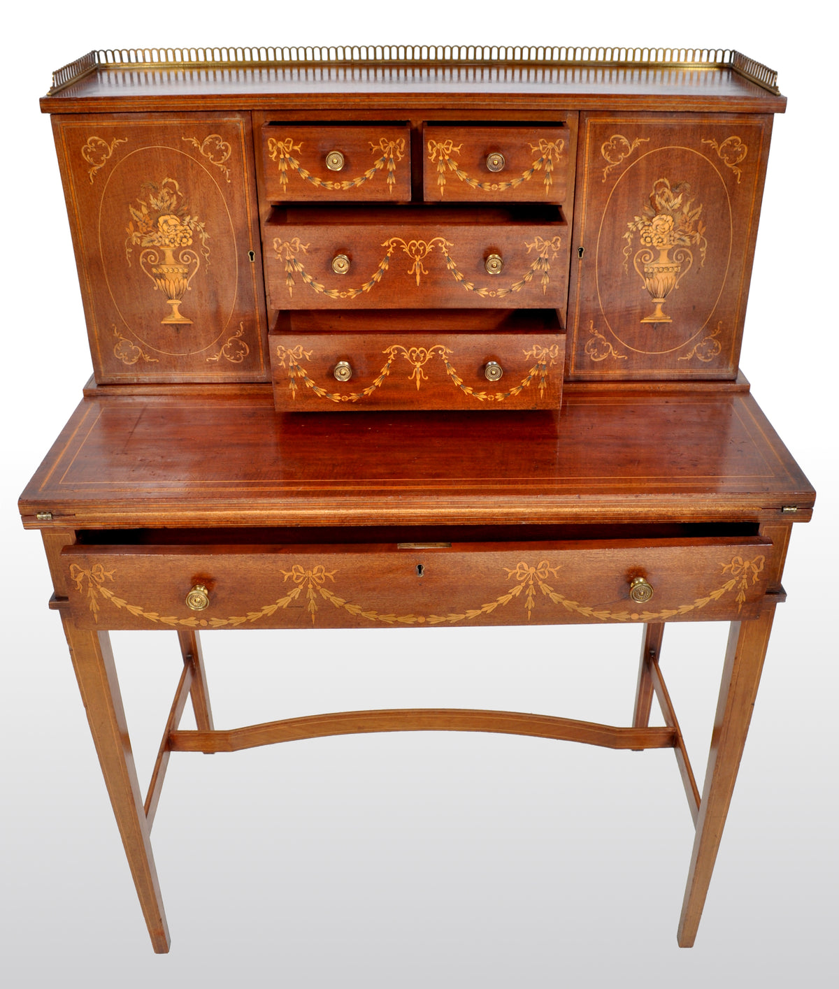 Antique Sheraton Revival Inlaid Mahogany Desk / Writing Table, circa 1895