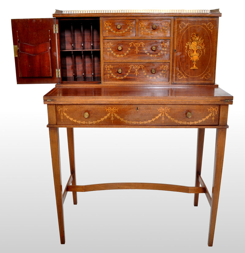 Antique Sheraton Revival Inlaid Mahogany Desk / Writing Table, circa 1895