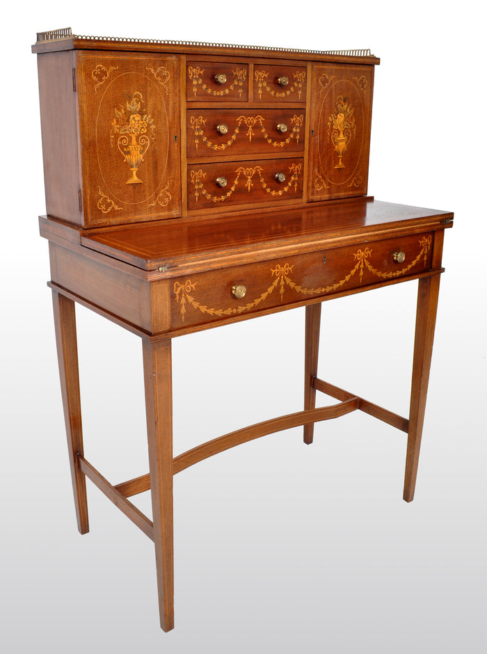 Antique Sheraton Revival Inlaid Mahogany Desk / Writing Table, circa 1895