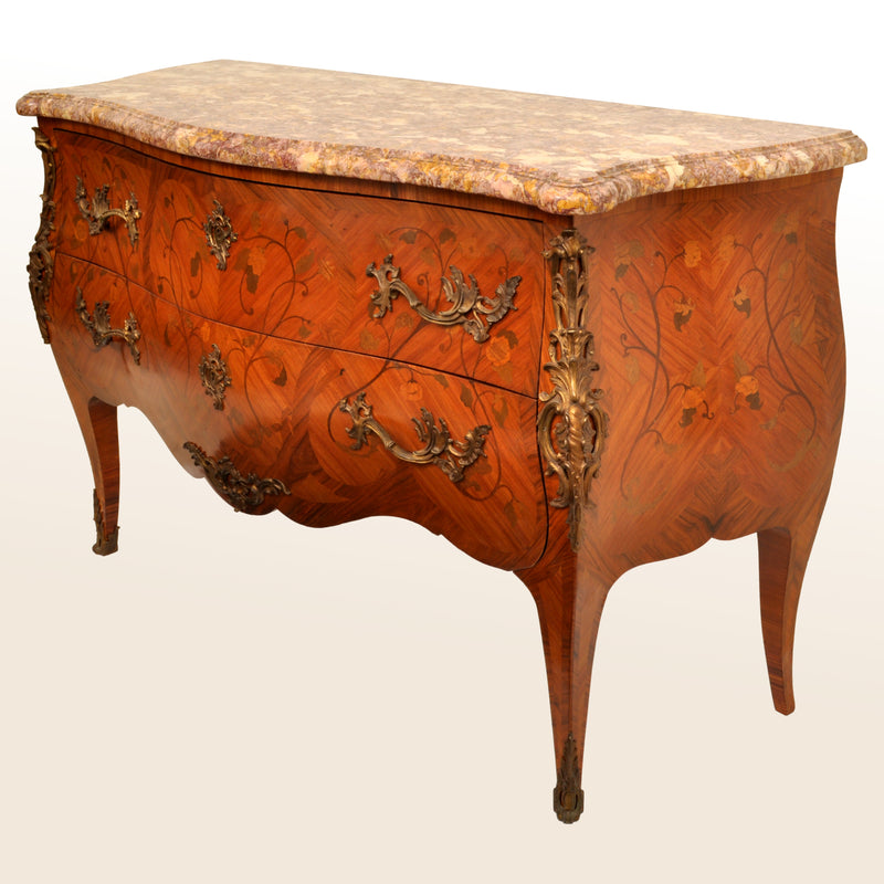 Antique 19th Century French Louis XV Inlaid Marquetry Bombe Commode / Chest, circa 1880