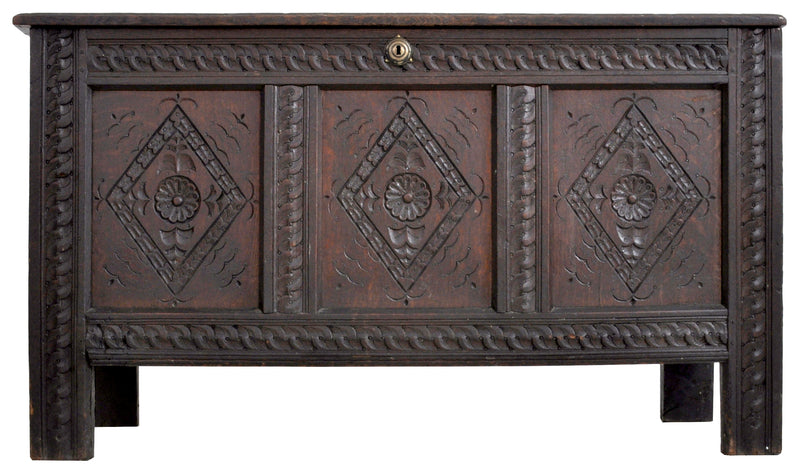 Antique Charles II Carved Oak Coffer / Chest / Blanket Chest, Circa 1680