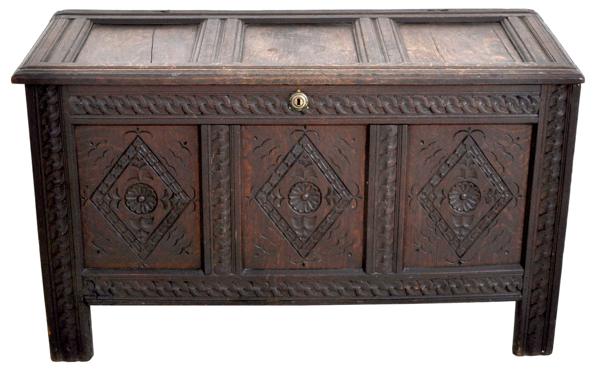 Antique Charles II Carved Oak Coffer / Chest / Blanket Chest, Circa 1680