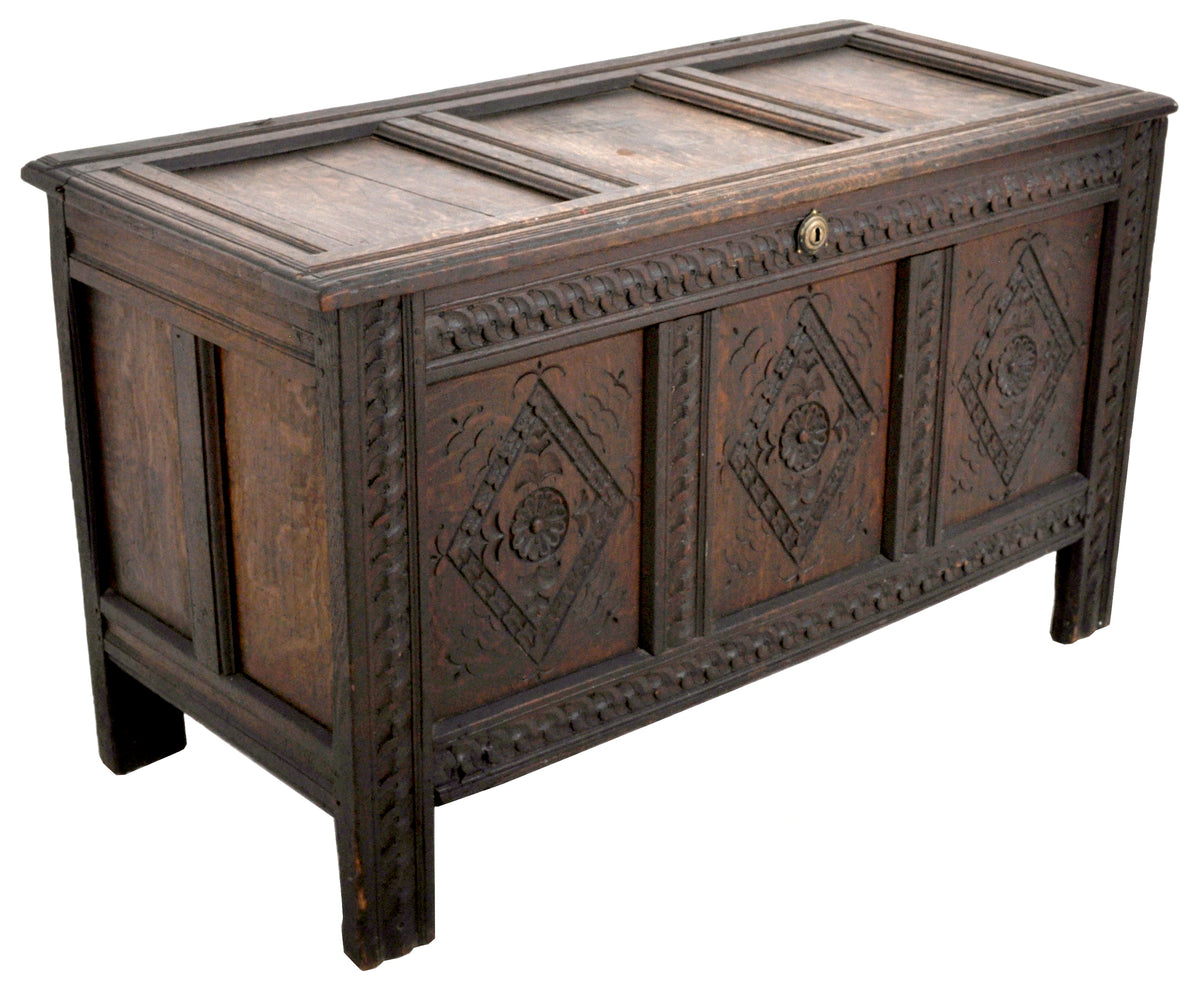 Antique Charles II Carved Oak Coffer / Chest / Blanket Chest, Circa 1680