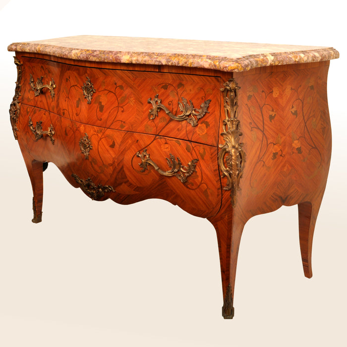 Antique 19th Century French Louis XV Inlaid Marquetry Bombe Commode / Chest, circa 1880