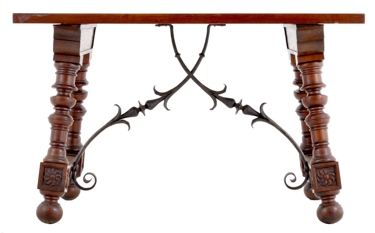 Antique Spanish Baroque Walnut Trestle Table, Circa 1880