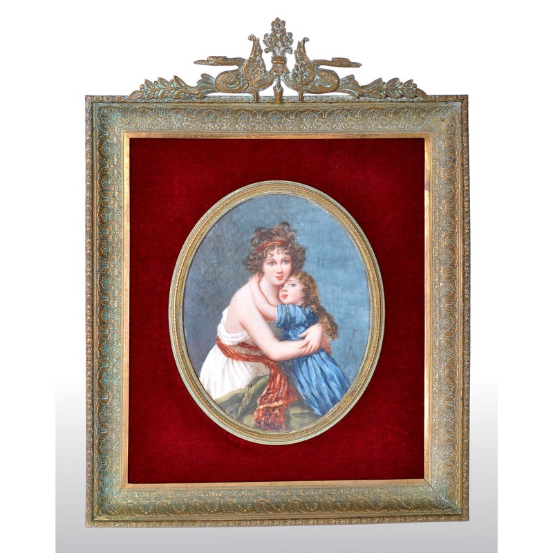 Antique French Portrait Miniature Painting, Jenny Savy, circa 1860