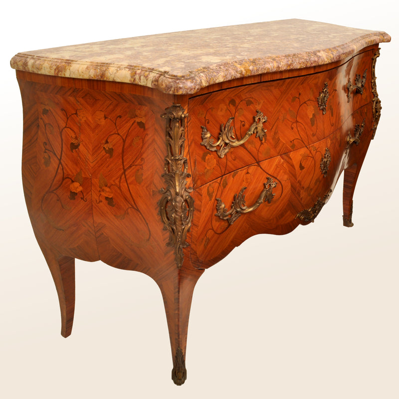 Antique 19th Century French Louis XV Inlaid Marquetry Bombe Commode / Chest, circa 1880