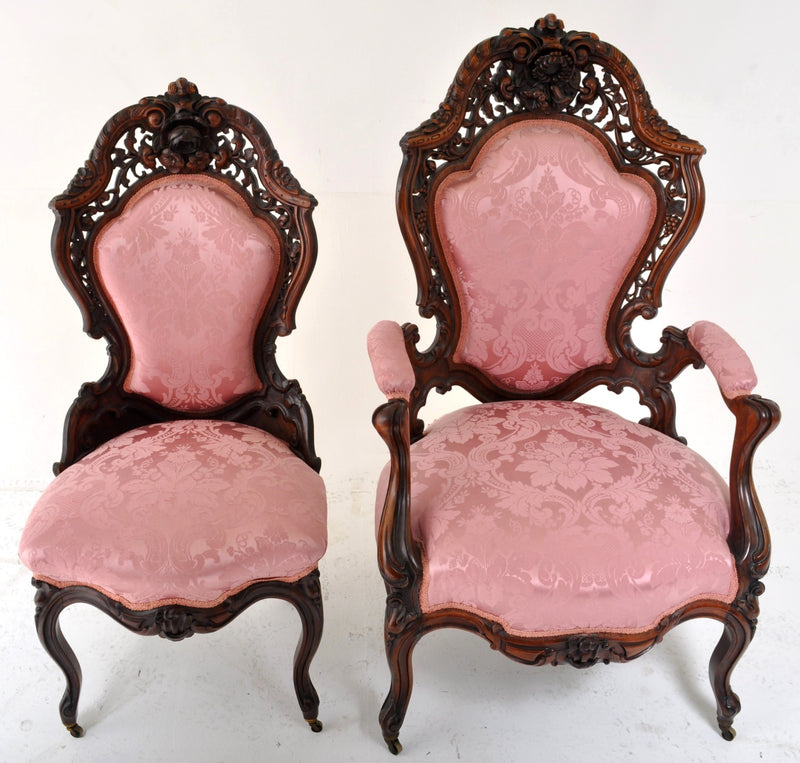 Pair of John Henry Belter of New York Carved and Laminated Rosewood Chairs, Circa 1855
