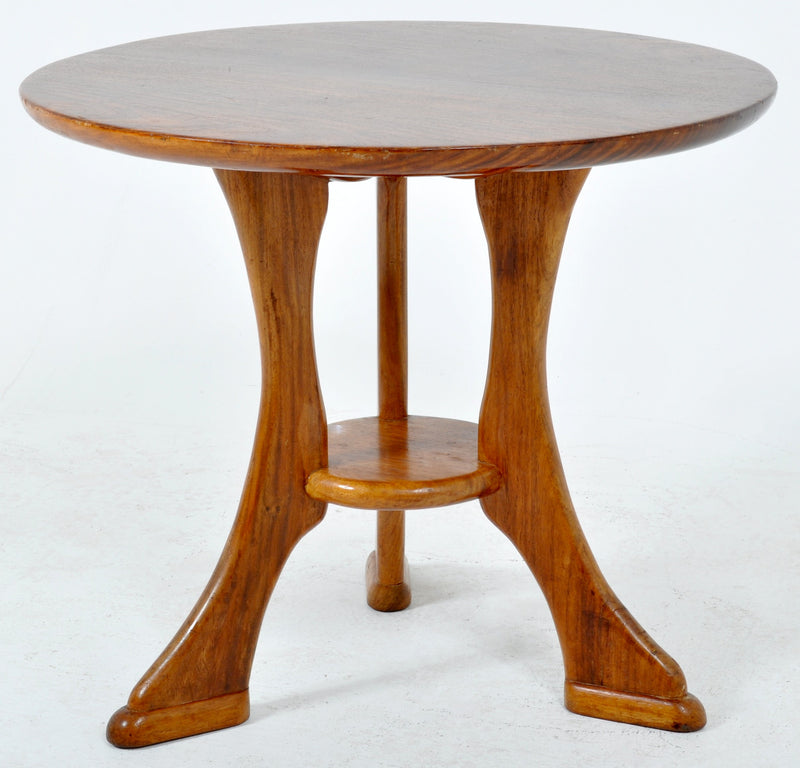 Antique French Art Nouveau Oak Round Bistro Occasional Table, Circa 1900