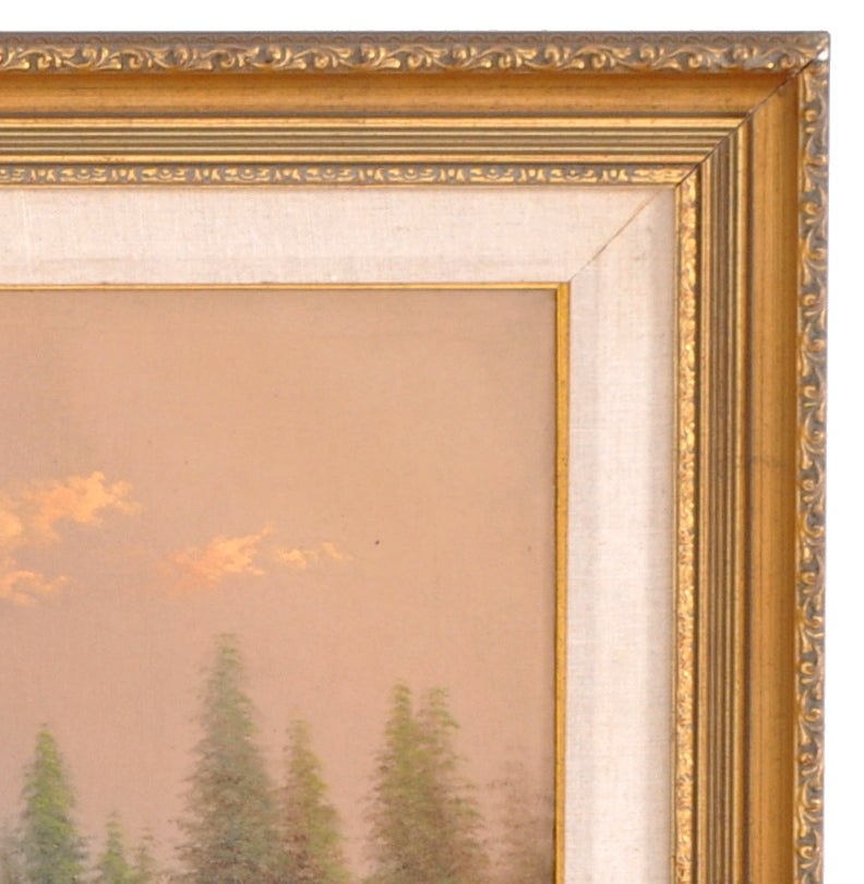 "Golden Sunset on Mount Rainier, Washington," Antique Oil on Canvas by the Oregon Artist Eliza Barchus (1857-1959), Circa 1900