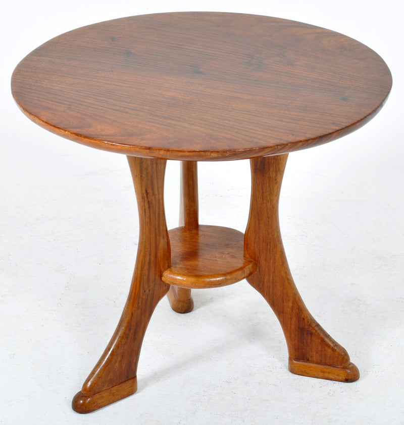 Antique French Art Nouveau Oak Round Bistro Occasional Table, Circa 1900