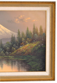 "Golden Sunset on Mount Rainier, Washington," Antique Oil on Canvas by the Oregon Artist Eliza Barchus (1857-1959), Circa 1900