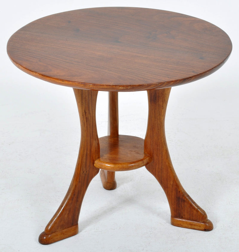 Antique French Art Nouveau Oak Round Bistro Occasional Table, Circa 1900