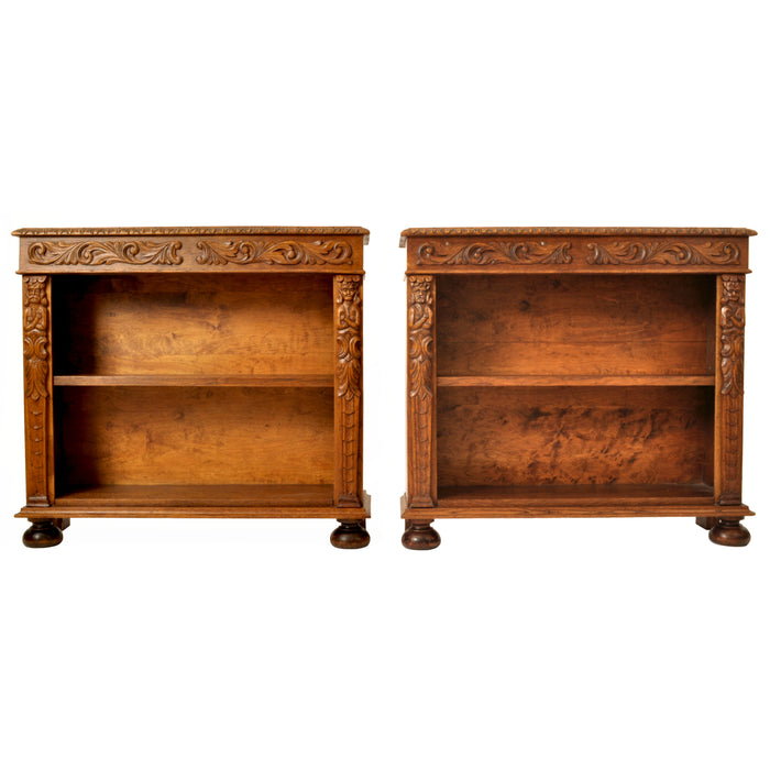 Pair of Antique 19th Century French Carved Oak Renaissance Revival Bookcases, circa 1880