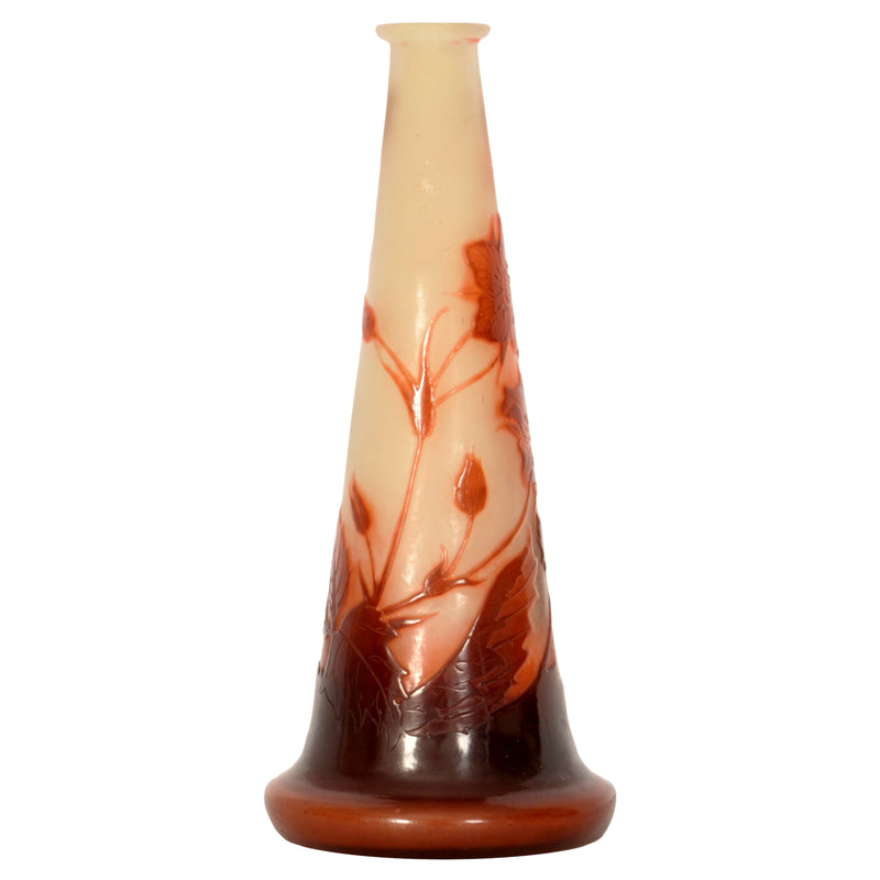 Antique French Art Nouveau Fire Polished Cameo Glass Emile Gallé Stem Vase, Circa 1900