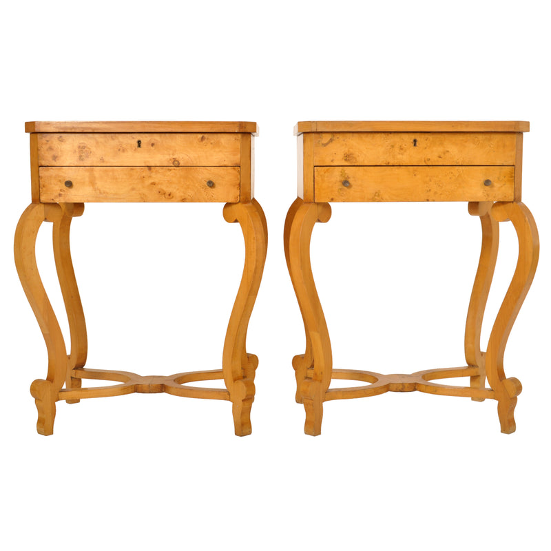 Pair of Antique Swedish Biedermeier Golden Birch Side / Dressing Tables / Nightstands, circa 1890
