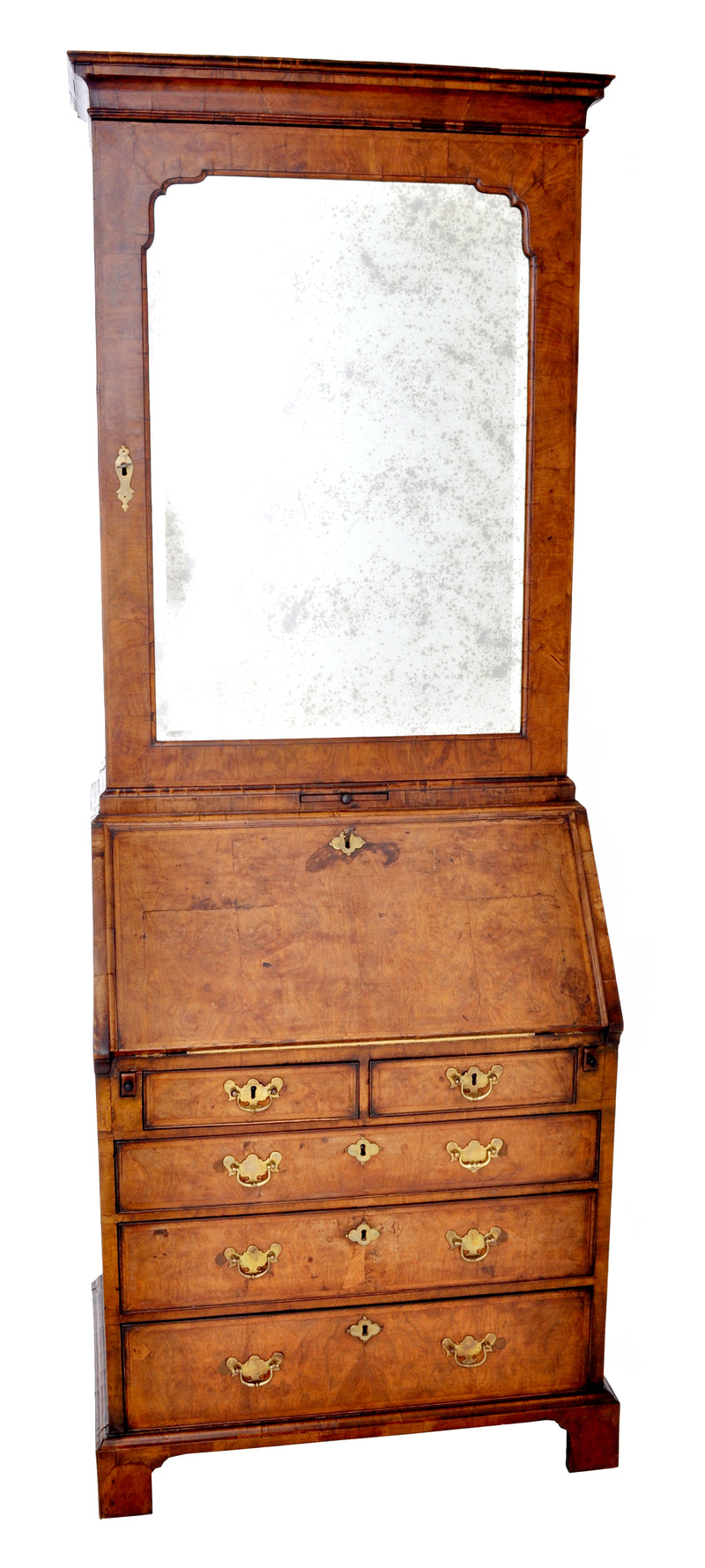 Antique Queen Anne Burl Walnut Bookcase / Bureau / Secretary Desk, Circa 1710