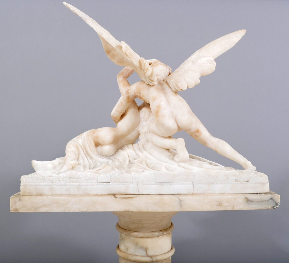 Antique Italian 'Grande Tour' Marble and Alabaster Statue, "Cupid and Psyche," after Canova, Circa 1880