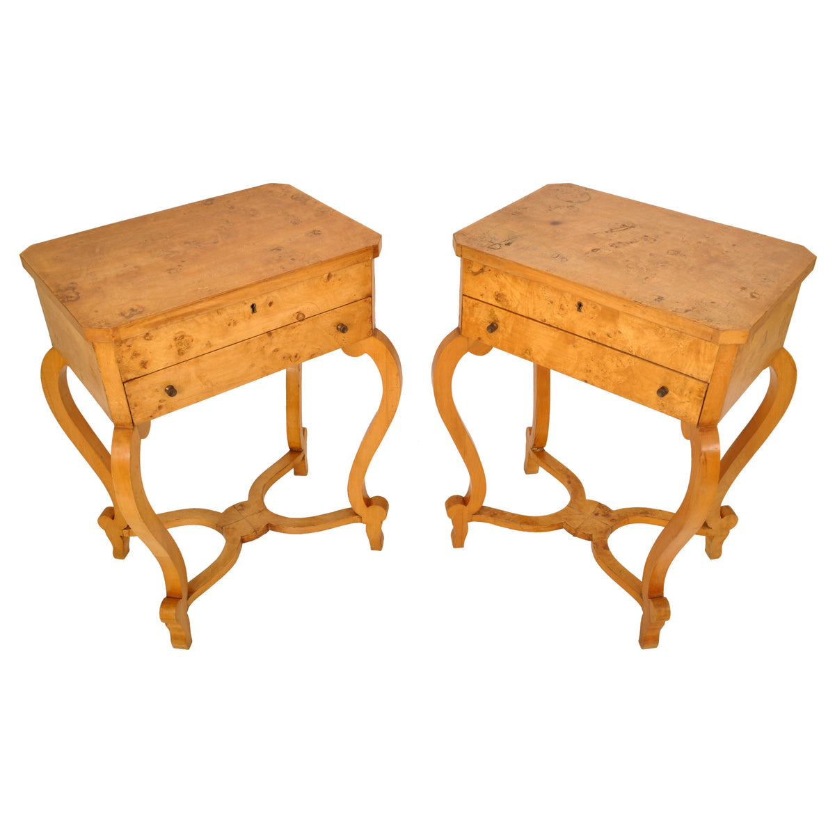 Pair of Antique Swedish Biedermeier Golden Birch Side / Dressing Tables / Nightstands, circa 1890