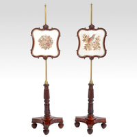 Pair of Antique 19th Century English William IV Brass and Rosewood Needlepoint Fire/Pole Screens, Circa 1830
