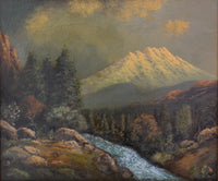 Antique Oil on Board Painting of Mount Shasta, California by the Oregon Artist Eliza Barchus (1857-1959), Circa 1910