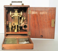 Antique 19th Century Victorian Brass Microscope in Carrying Case by M. Pillischer of London, Circa 1865