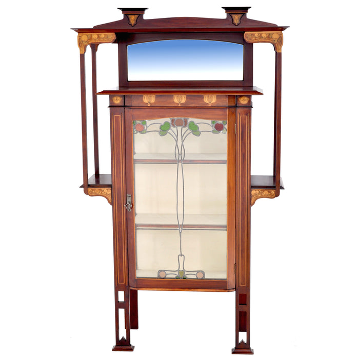 Antique Art Nouveau Inlaid Mahogany China Cabinet by Shapland & Petter for Liberty of London, Circa 1900