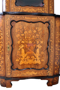 Antique Inlaid Marquetry Dutch Two-Piece Corner Cabinet, Circa 1830