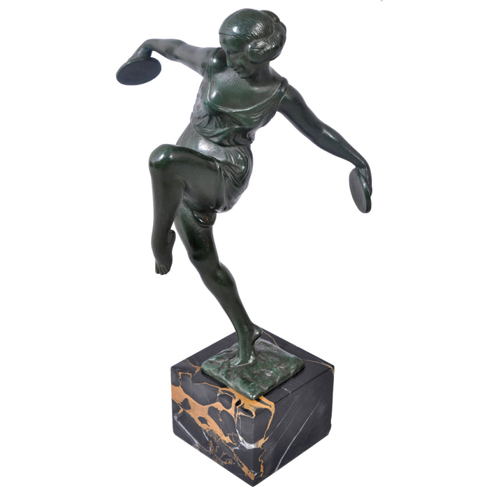 French Art Deco Bronze Female Cymbal Dancer Statue / Figure by Pierre Le Faguays (1892-1962), circa 1925