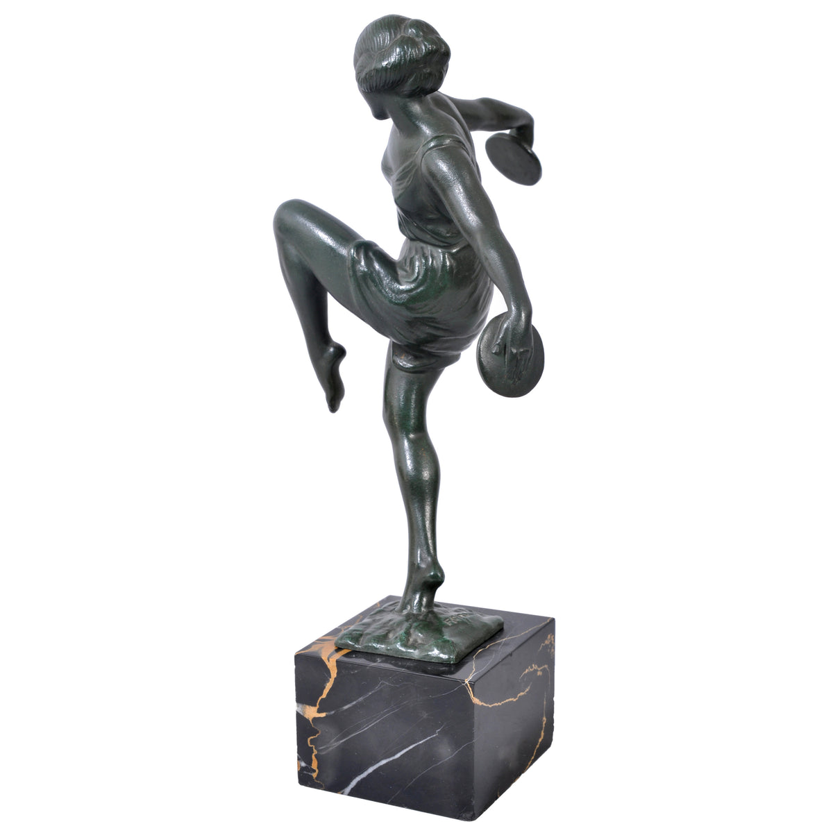 French Art Deco Bronze Female Cymbal Dancer Statue / Figure by Pierre Le Faguays (1892-1962), circa 1925