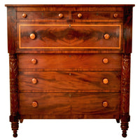 Antique American Federal Classical Period Mahogany Butler's Secretary Dresser, NY, circa 1830